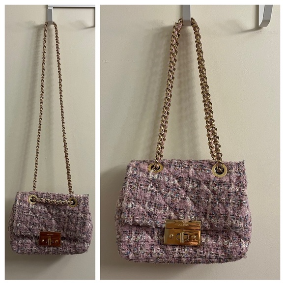 Aldo Boucle Convertible Crossbody Bag Pink Glitter Tweed Purse - Picture 2 of 16